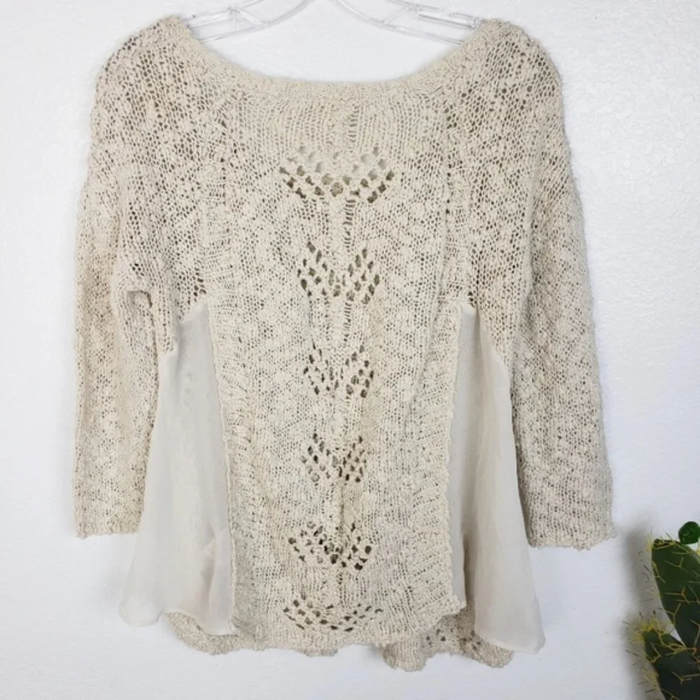 Anthropologie Knitted & Knotted Crochet Boho Open Knit Pullover Top size S